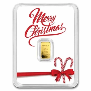 1/2 gram Gold Bar - APMEX (w/White Merry Christmas Card, In TEP) - Picture 1 of 5