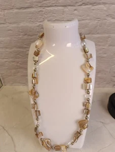 Mother of Pearl Beige & White Beaded Necklace Triple Stranded Vintage 19ins VGC - Picture 1 of 2