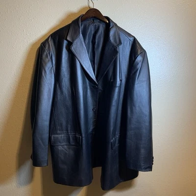 Chaqueta Blazer Stafford Executive Negra Cuero Genuino Para Hombre Talla XXL RN93677 Foto 1 de 4
