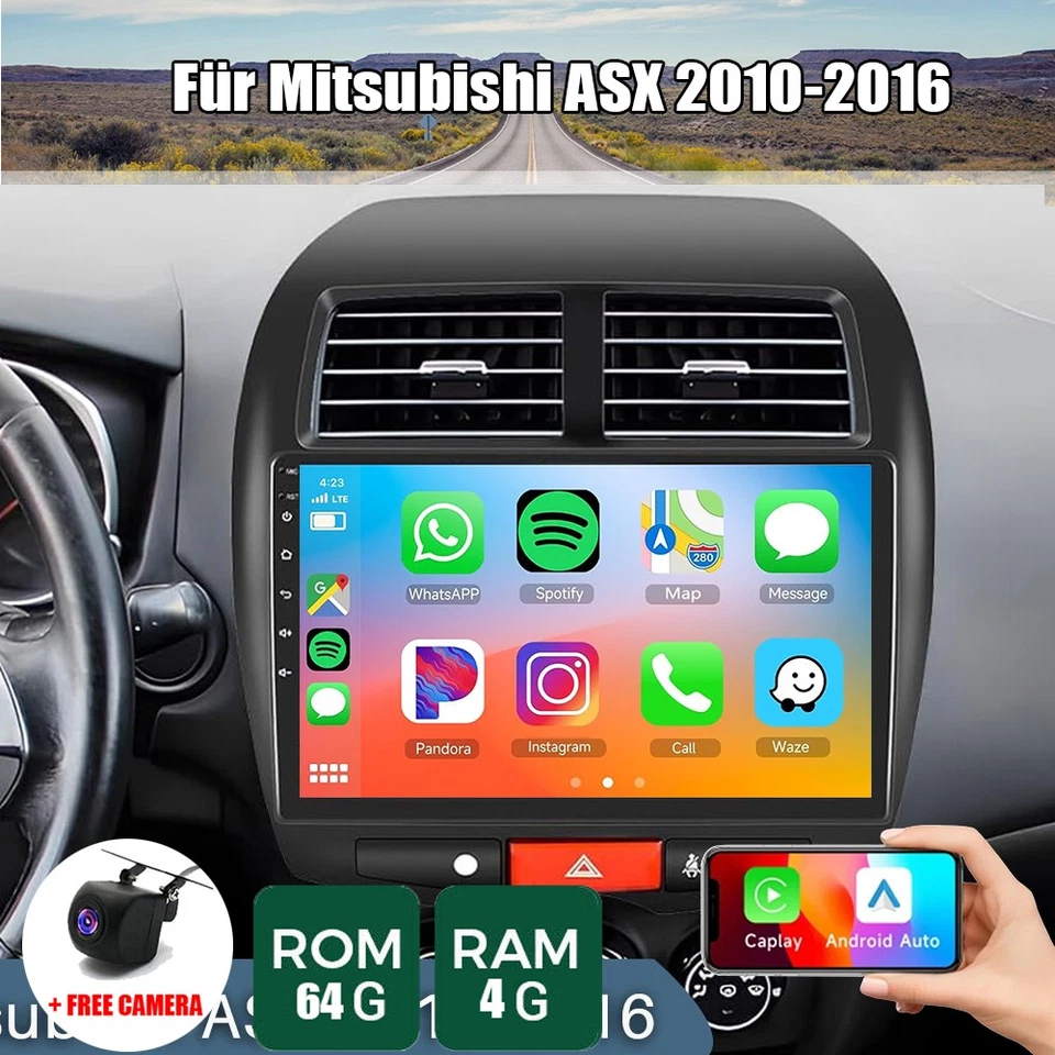 4G+64G Wireless CarPlay Autoradio Für Mitsubishi ASX 2010-2016 GPS Navi WIFI KAM - Bild 1 von 4