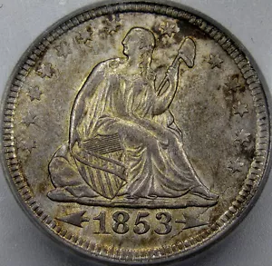 1853 "Pfeile und Strahlen" sitzende Freiheit Viertel ICG MS-61 und sehr schön für MS-61! - Bild 1 von 4