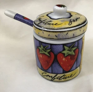 MSC Joie De Confiture Jam Jar w/Lid &Spoon Vintage Porcelain 3 1/2” - Picture 1 of 6