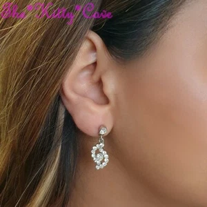 Vintage Deco Twin Twist Waves Sparkle Mini Drop Earrings w/ Swarovski Crystals - Picture 1 of 12
