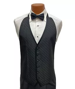 Men's Perry Ellis Black Tuxedo Vest with Bow Tie Open Back Size Fit All(37-50) - Picture 1 of 2