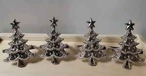 Pier One Set of 4 Silver Christmas Tree Napkin Holders 2.5" Tall - Picture 1 of 5