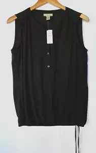 Ann Taylor LOFT Women’s Black Sleeveless Top Split V-Neck Button Lt Wt Small NEW - Picture 1 of 6