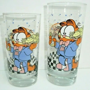 Vintage Garfield's Cafe Drinking Glass Set of 2 Jim Davis Cat 1978 Hamburger  - Picture 1 of 5