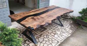 Black river epoxy dining table, live edge wooden table epoxy resin office table - Picture 1 of 6