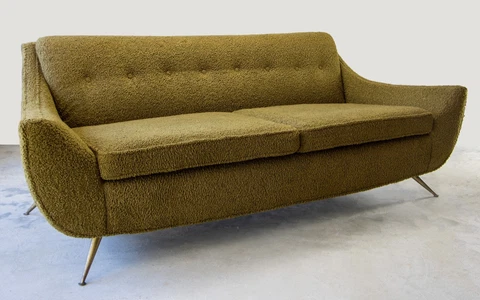 Rare Henry P Glass Sofa in Green Boucle Brass legs mid century modern gio ponti Cover