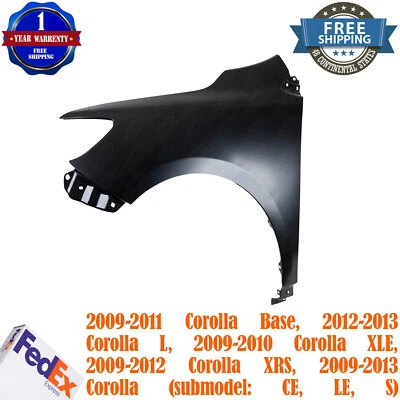 Fender Panel Primed Front Driver Left Side For 2009-2013 TOYOTA COROLLA - Imagem 1 de 4