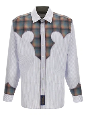 size 41 Maison Margiela Pendleton Striped Panelled Shirt Western Blue - Image 1 of 4