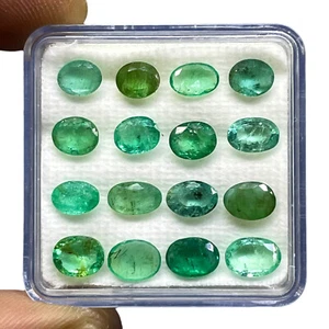 16 Pcs Natural Green Emeralds Oval Cut 9.62 Cts Lot 5.5-7mm Loose Gemstones - Picture 1 of 8