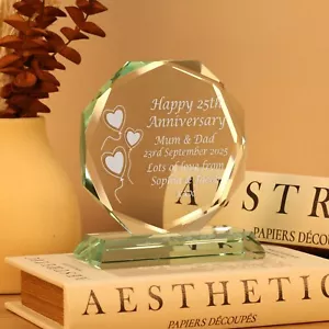 Personalised 25th Silver Wedding Anniversary Engraved Cut Glass Celebration Gift - Picture 1 of 7