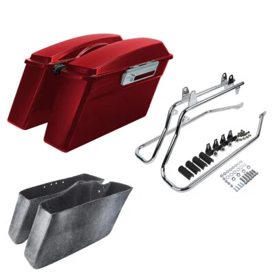 Красные жесткие седельные сумки хромированный кронштейн для переделки подходит для Harley Softail 1984-2017 - Изображение 1 из 4