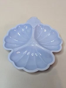 Vintage Jeannette Slag Milk Glass Delphite Blue Clover Leaf Dish 3 Section 7"x6" - Picture 1 of 13