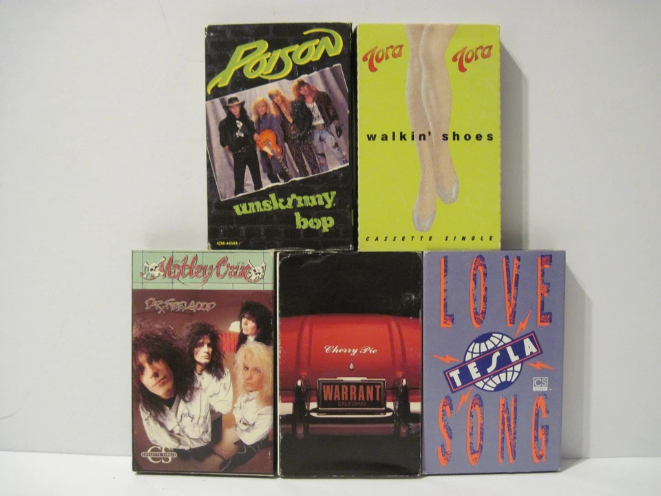 Lot 5 Metal Glam Rock Cassette MOTLEY Tora TESLA Poison WARRANT Play Tested NICE - Image 1 of 3