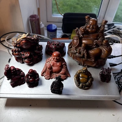 Vintage Collection Of 9 Japan Netsuke figures incl. Smiling Buddha & Money Frog  - Image 1 of 4