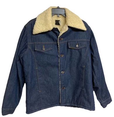Chaqueta de mezclilla para hombre de colección Sears forrada Sherpa azul rancho occidental años 60 70 talla 42R Foto 1 de 4