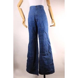 1970s Blue Denim Window Pane Flare Jeans by Maverick - Picture 1 of 10