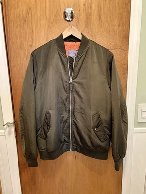 Zara Men’s Olive Green Hombre Jacket W/ Orange Fleece Lining Size Large - Image 1 of 4