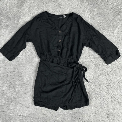 Any Body Women's Romper SP Black Neutral Solid Long Sleeve Button Front Wrap - Image 1 of 4