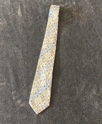 复古香蕉共和国花卉抽象领带 100% 真丝蓝色金色米色 — 第 1/4 张图片