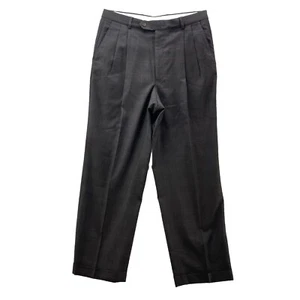 Pantaloni da panca Jos A da uomo 32x29 grigio marrone e blu lana a quadretti pieghe abito anteriore slack - Foto 1 di 15