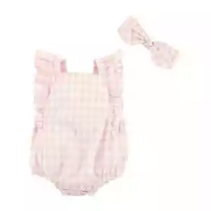 Juego de mamparas y diademas de gingham rosa pastel de barro - Imagen 1 de 1