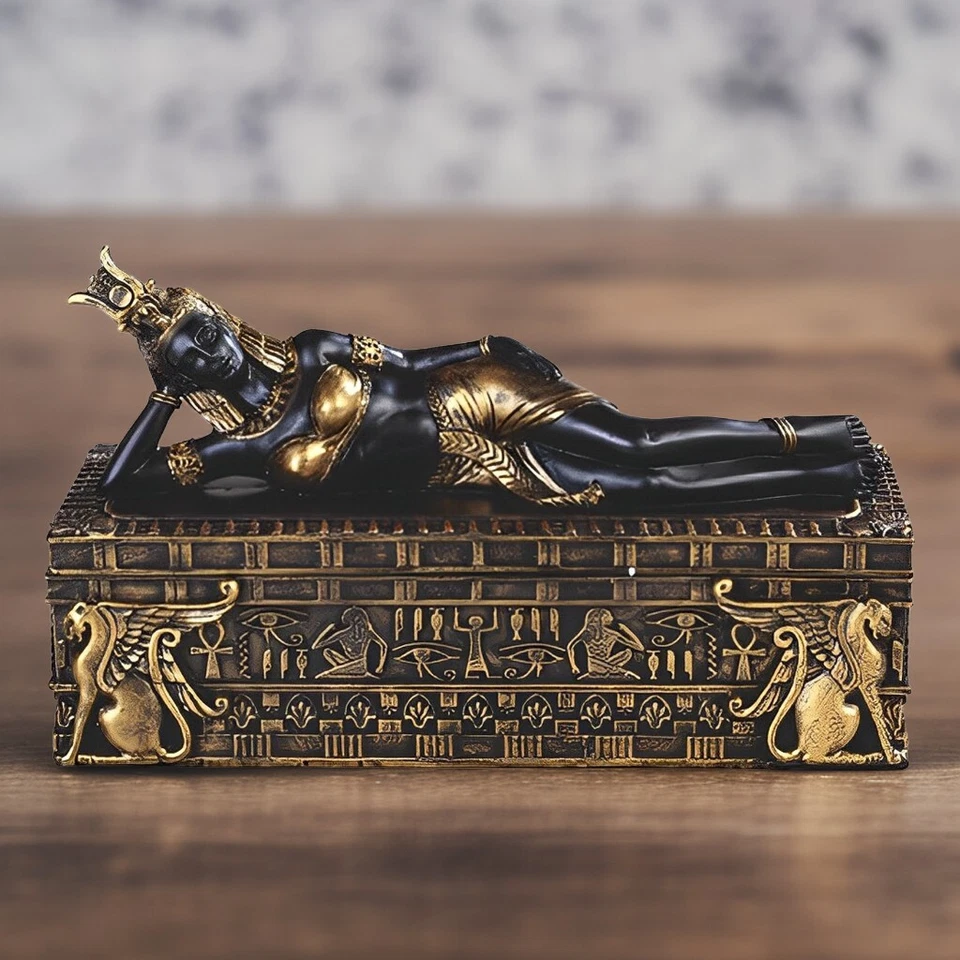 8" wide Egyptian Queen Cleopatra Trinket Box Ornament Home Decor Unique Gift Foto 1 de 1