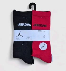 NIKE JORDAN Boys Socks Crew Jumpman Basketball Lightweight 6 Pair Shoe 5Y-7Y  - Picture 1 of 4