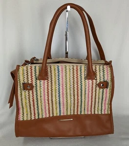 Crossbody Handbag Colorful Woven Shoulder Bag Leather Bottom Purse Magnetic EC! - Picture 1 of 10