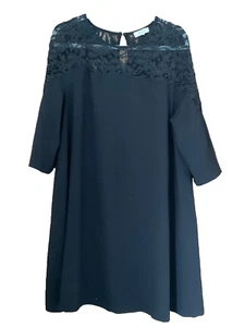 Papaya Plus Sz 20 Black Lace Trim Half Sleeve Tunic DRESS Long Top Day Evening - Picture 1 of 2