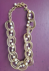 John Wind Gold Color Chain with Faux Pearl Beads Adjustable Chunky Necklace