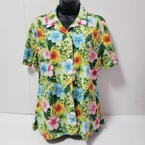 Amscan Women's Hawaiian Floral Shirt L XL Short Sleeve Button-Up Top - Picture 1 of 6