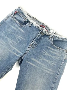 Vintage y2K 2000s Jeans Low Rise Faded Wash Wide Boot Leg Fringe Edges sz 7 8 - Picture 1 of 8