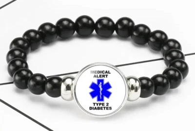 DIABETES DIABETIKER MEDIZINISCHES NOTFALLARMBAND*DIABETIKER TYPE 2 DIABETES*PERL - Bild 1 von 3