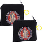 2Pcs Catholic Rosary Pouch Saint Benedict Jewelry Gift Bag Coin Purse
