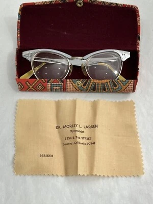 Vintage 1950s USO Optical Cat Eye Glasses Womens Eyewear 5 3/4 w/ case, rag - Изображение 1 из 4
