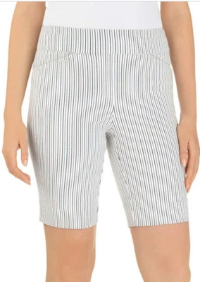 HILARY RADLEY WOMEN'S STRIPE BERMUDA SHORTS(OFF WHITE BLUE MEDIUM)NWT - Image 1 of 3