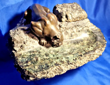 Jits Bakker Bronze on Marble-Young Lion Drinking-Inkwell-First Works-Beeldhouwer