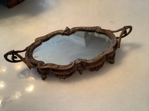 ANTIQUE INCREDABLE VERY ORNATE UNIQUE SHAPE MIRROR PLATEAU NR Cover