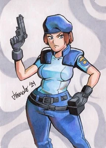 ORIGINAL Marvel vs Capcom 2 - Jill Valentine 1/1 Hand Drawn Sketch Card ACEO Art - Picture 1 of 3