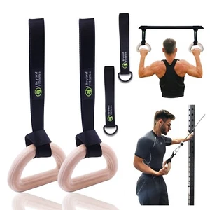 Wooden Gymnastic Rings - Pull Up Grips & LAT Pull Down Gym Handles Design - Picture 1 of 7