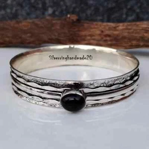 Black Onyx 925 Sterling Silver Spinner Hammered Mother's Day Gift Bangle - Picture 1 of 3