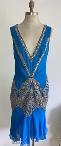VESTIDO DE CÓCTEL JENNY PACKHAM CON CUENTAS DE SEDA AZUL, TALLA 14 REINO UNIDO, CUESTA £299 EN VENTA - Imagen 1 de 12