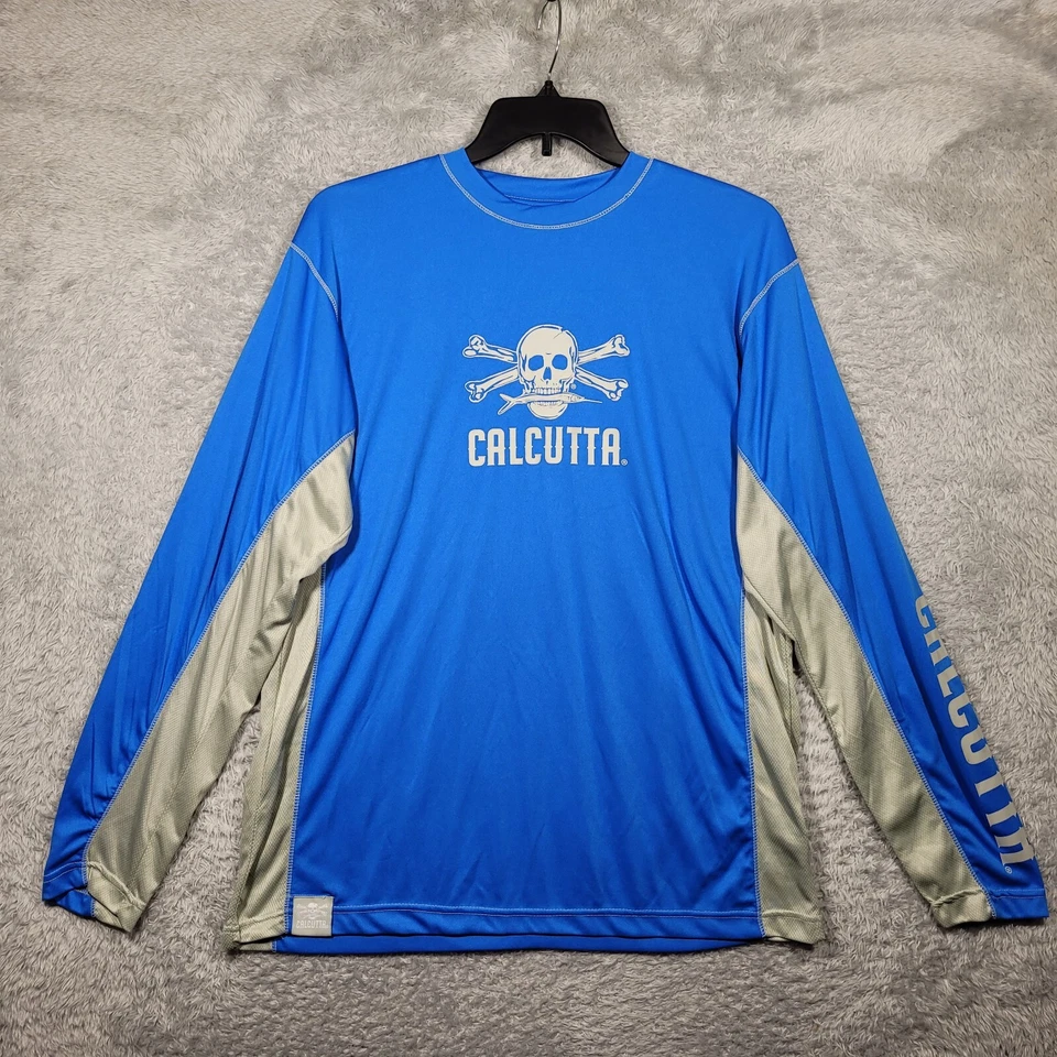 Camisa Calcuta Para Hombre Grande Azul Gris Calavera Logo Manga Larga - Mancha Foto 1 de 4