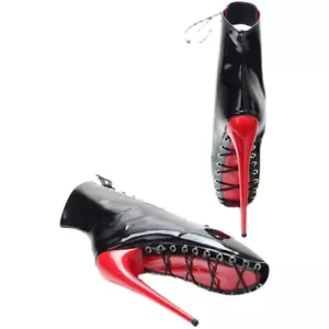 NEW SEXY FETISH 7.1" HIGH HEEL STILETTO SPIKE LACE UP ZIP UP BALLET ANKLE BOOTS - Picture 1 of 5