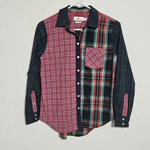 Vineyard Vines Button Front Shirt Women's 0 Relaxed Red Green Plaid Color Block - Picture 1 of 11