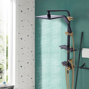 Modern Wandbefestigung Thermostat Schwarze+Gold Duscharmatur Armatur Duscheset - Bild 1 von 3