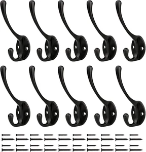 YIHATA 10 Pack Coat Hooks Wall Mounted with 40 Screws, Heavy Duty Double-Prong W - Picture 1 of 12